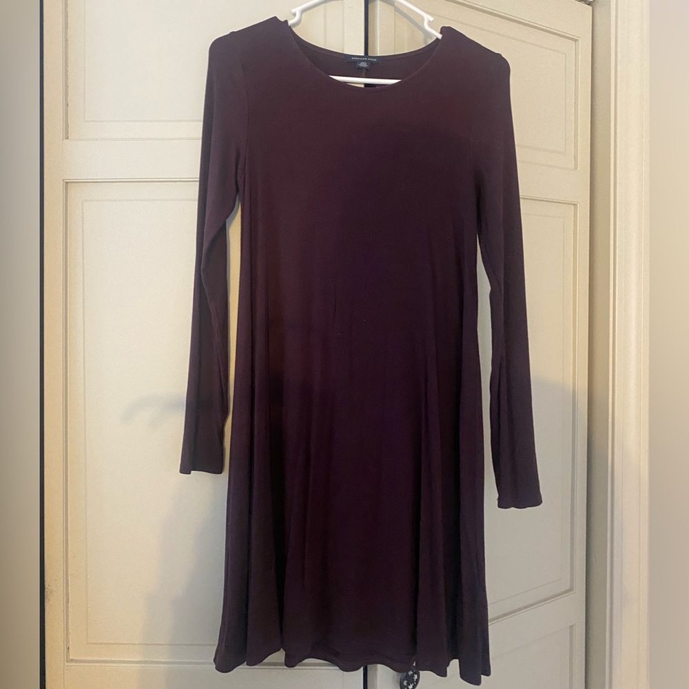 American Eagle maroon long sleeve ribbed dress